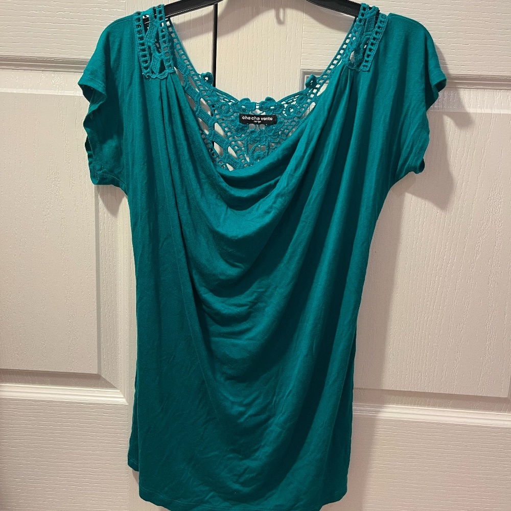 Cha Cha Vente Turquoise Top with Crochet Back